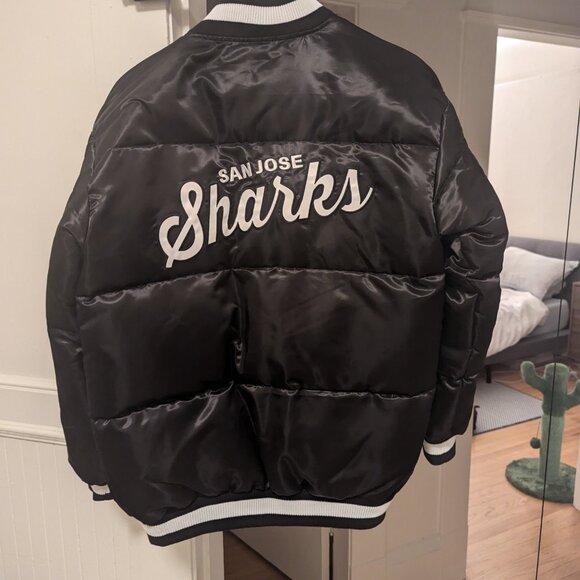 San Jose Sharks & Starter Black Ice Evolve Satin Jacket - Picture 2 of 6